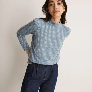Madewell Jacquard Puff-Sleeve Mockneck Top